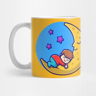 Cute Boy And Cute Moon Sleeping Cartoon Vector Icon Illustration Mug